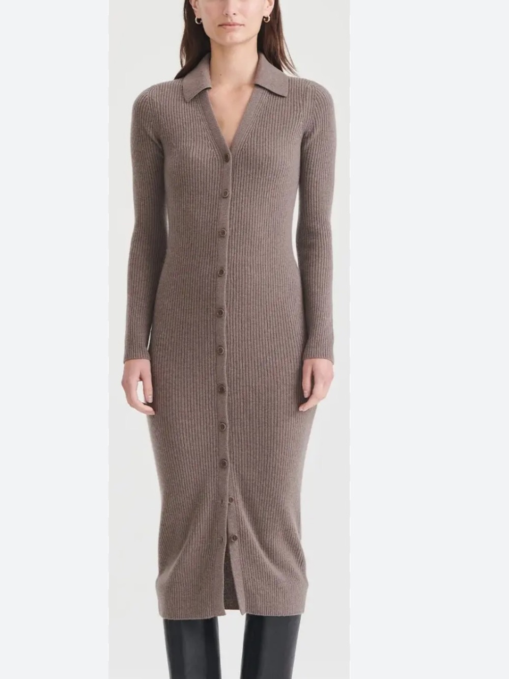 NAADAM Cashmere Ribbed Polo Collar Button Front Cardigan Dress Women’s SZ S
